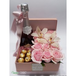Chocolate with flowers and wine