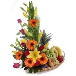 GIFT FLOWERS WITH FRUIT BUSKET