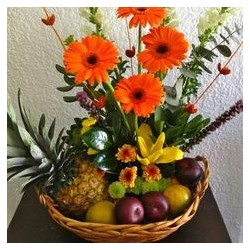 GIFT FLOWERS WITH FRUIT BUSKET