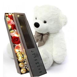 VALENTINE GIFT FLOWER IN BOX WITH TEDDY BEAR