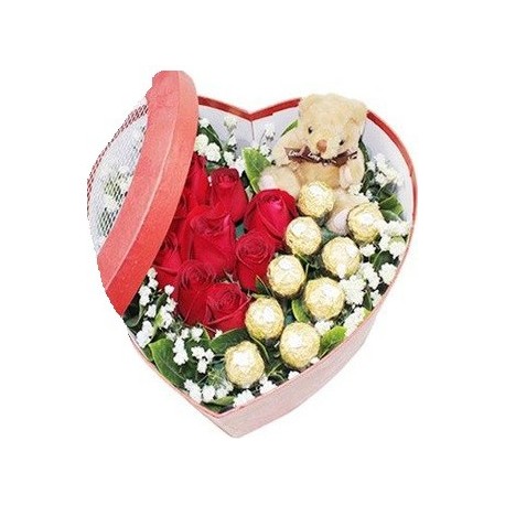 roses in box with chocolate