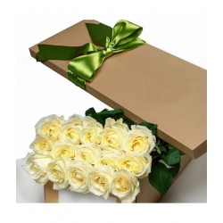 8 roses in box WHITE