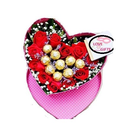 Valentine rose flower in box with chocolate