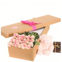 Valentine 9 pink rose flower in box