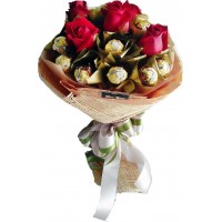 roses with chocolate and teddy bear size 60 cm