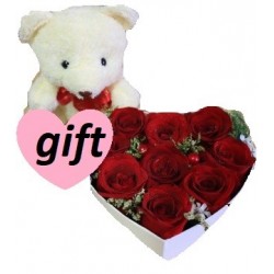 Rose in box with teddy bear size 30 cm