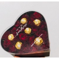 Roses in box with chocolate in box